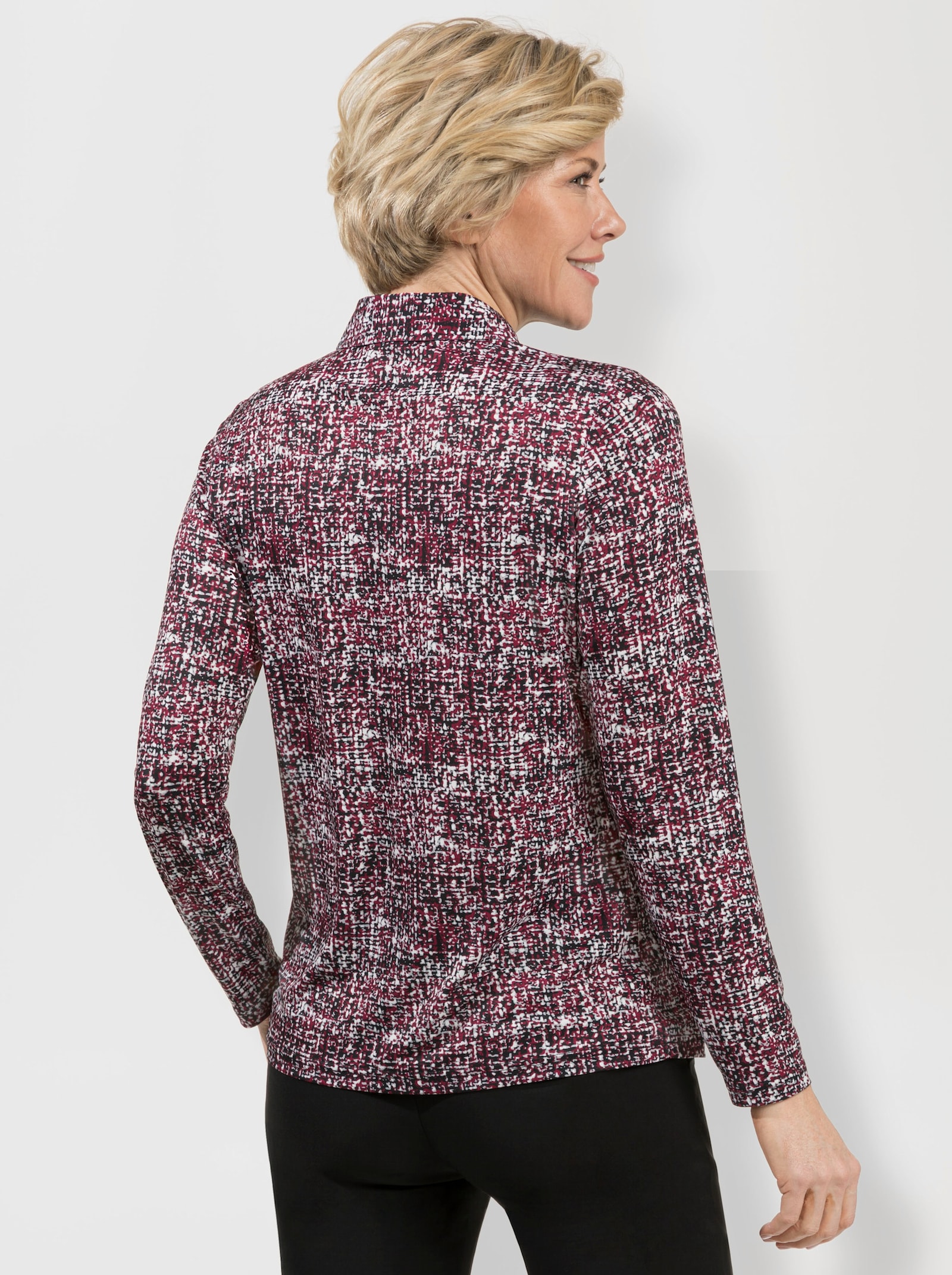 Poloshirt mit Glitzersteinchen am Reissverschluss - kirsche-steingrau-bedruckt