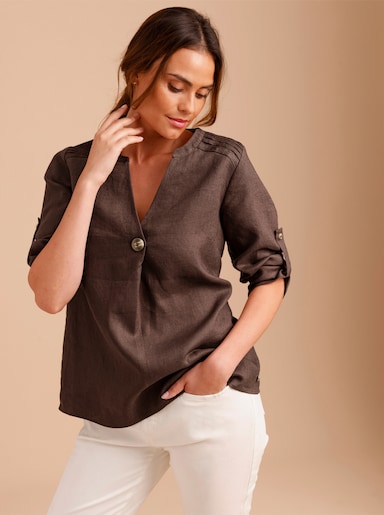 CREATION L PREMIUM Longbluse mit Falte - schoko-meliert