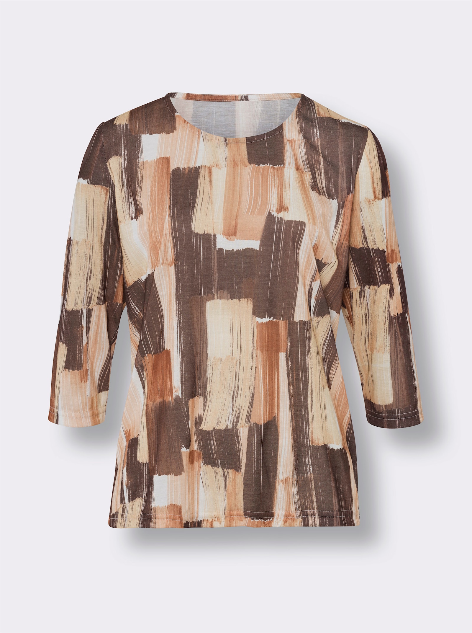 Tričko s 3/4 rukávem a celoplošným potiskem - čokoládová-velbloudí-potisk