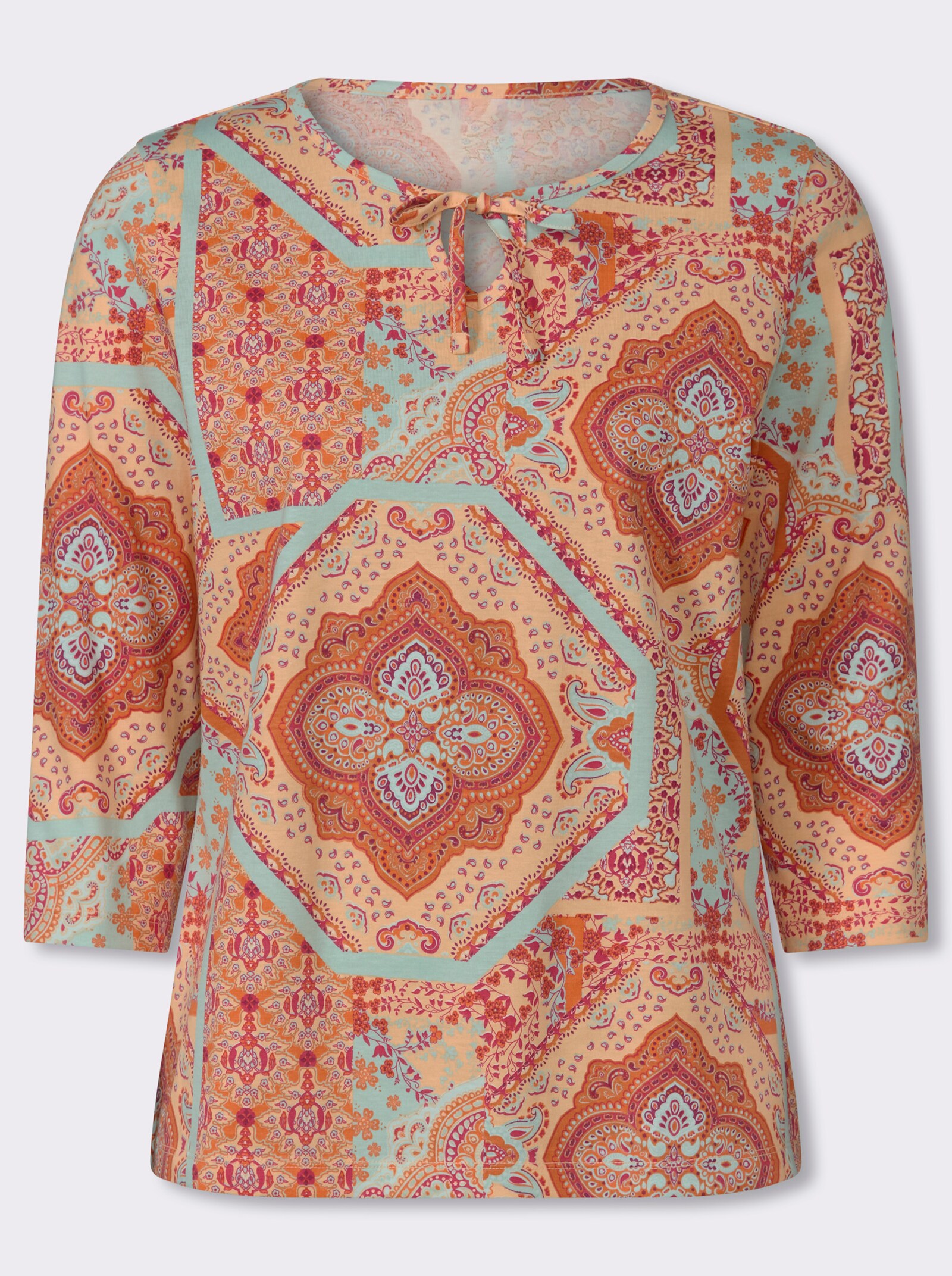 3/4-Arm-Shirt mit Ornamenten - apricot-orange-bedruckt