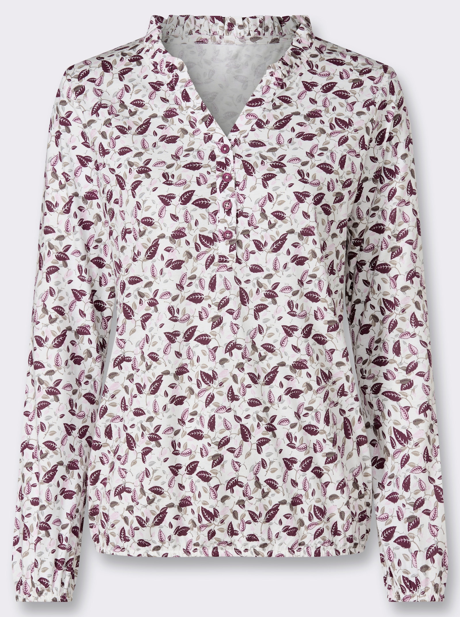 Print-Shirt im Blätter-Dessin - ecru-burgund