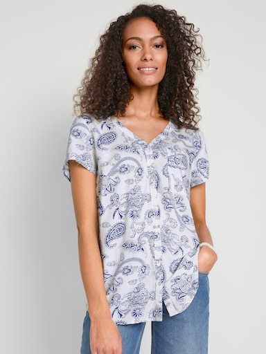 Druckbluse in Paisley-Dessin - weiß-marine-bedruckt