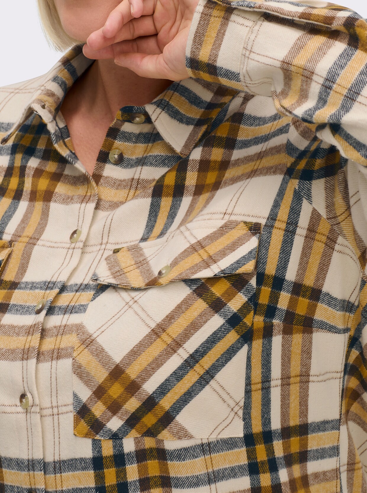 Flanellbluse mit mehrfarbigem Webkaro - ocker-elfenbein-kariert
