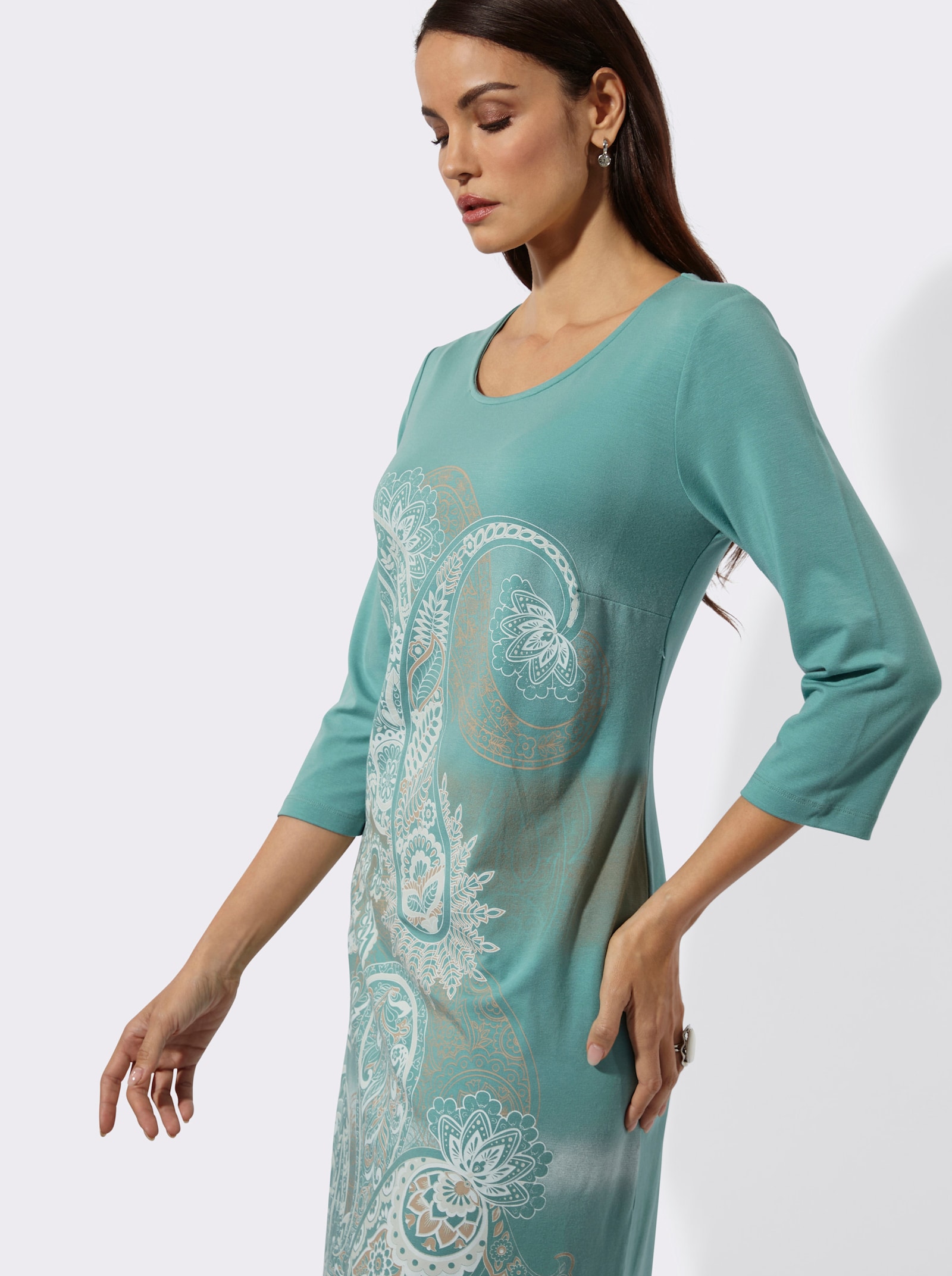 Jerseykleid mit einfarbigem Rückenteil - salbei-kalkmint-bedruckt