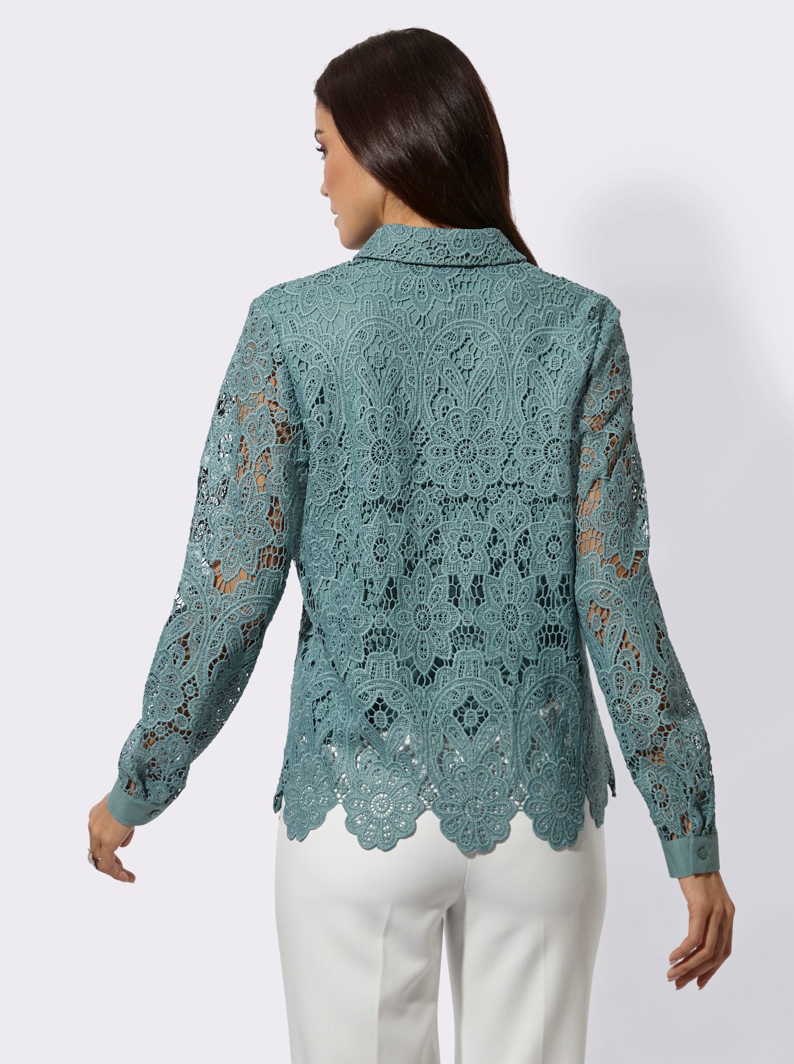 Spitzenbluse mit Hemdkragen - jade
