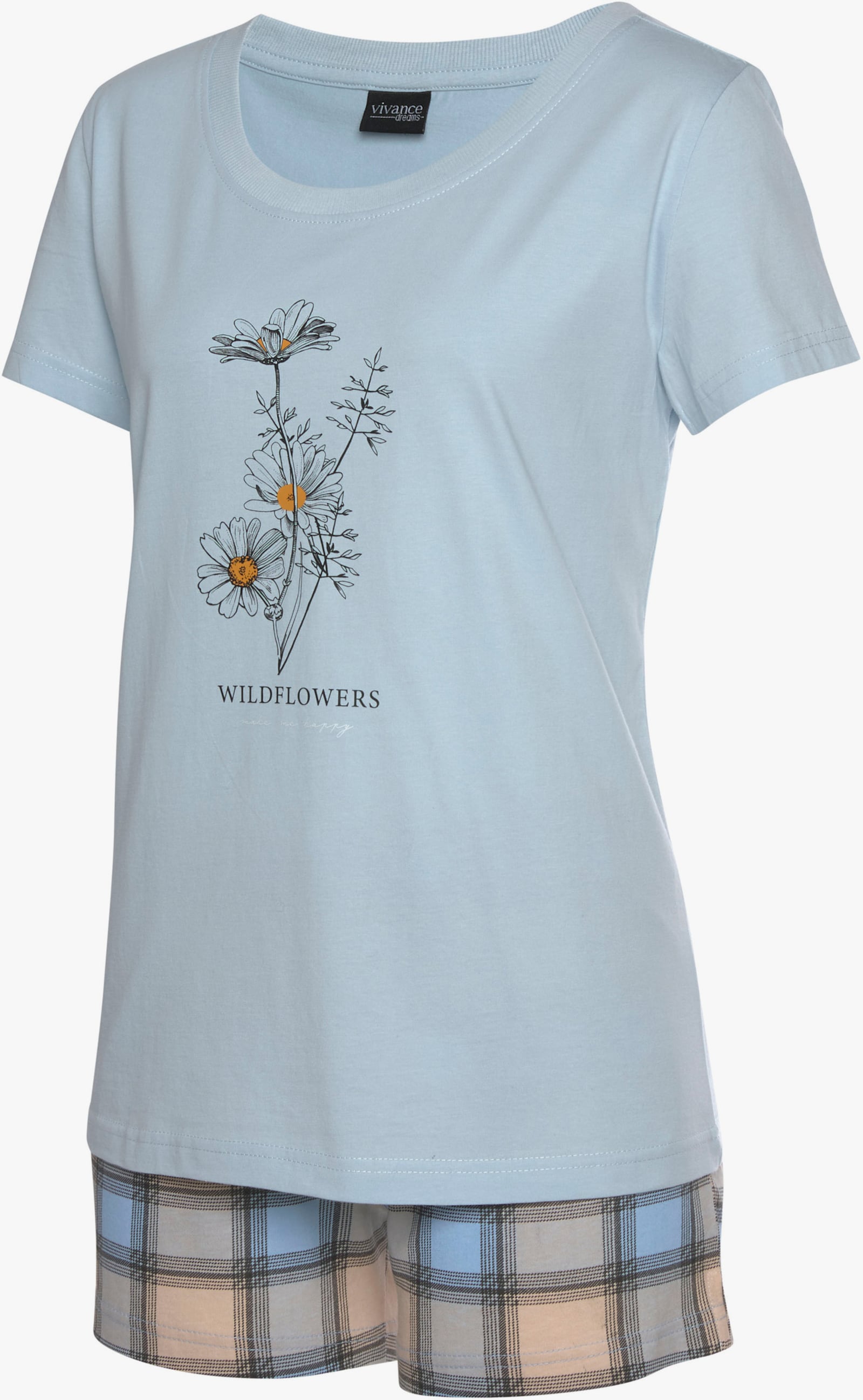 Vivance Dreams Pyjama court - bordeaux à carreaux, bleu clair à carreaux