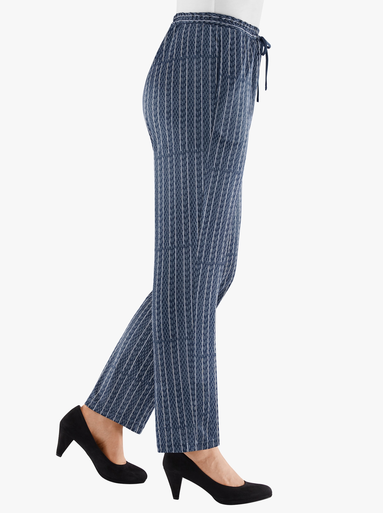 Jerseyhose mit Bindeband - marine-gestreift