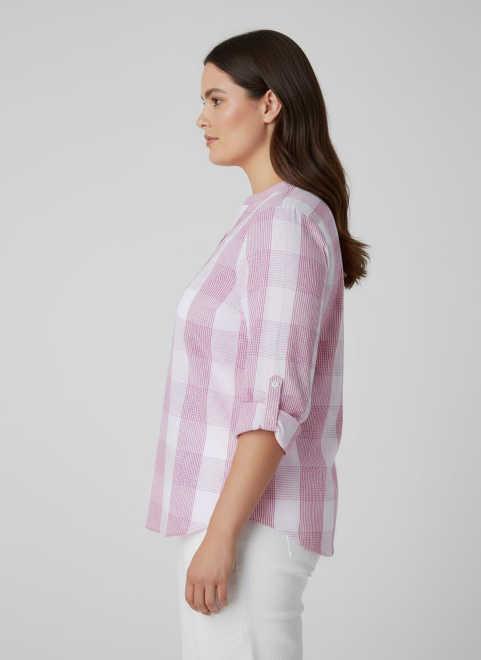 Baumwollbluse mit Stehkragen, kariert - pink-weiß-kariert