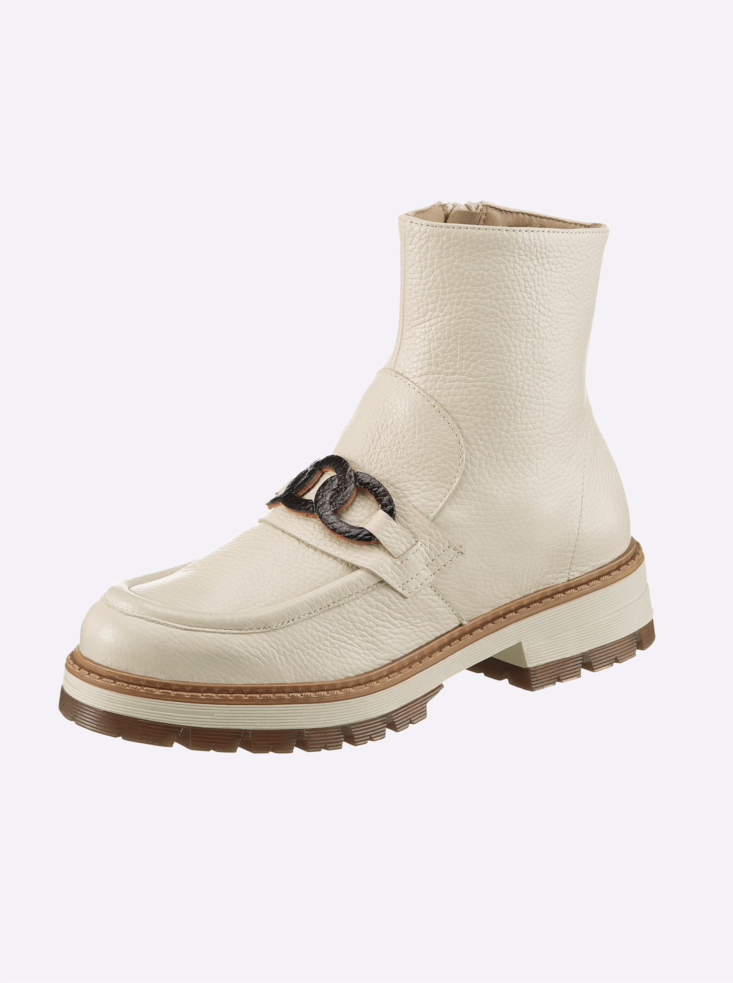 Heine Damen Weiß Stiefelette Gr. 39, Beige (Creme), Glattleder, Leder, Rindsleder, Schuhe Stiefelette - Bild 4