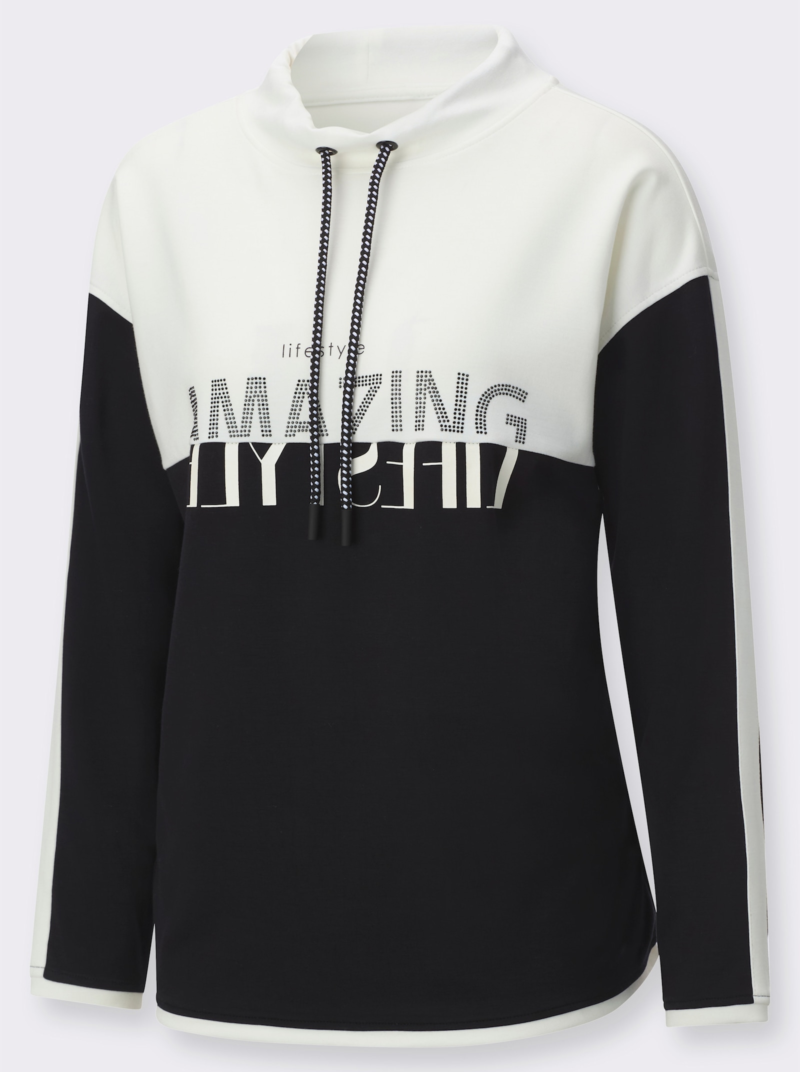Sweatshirt mit Ziersteinchen - schwarz-ecru