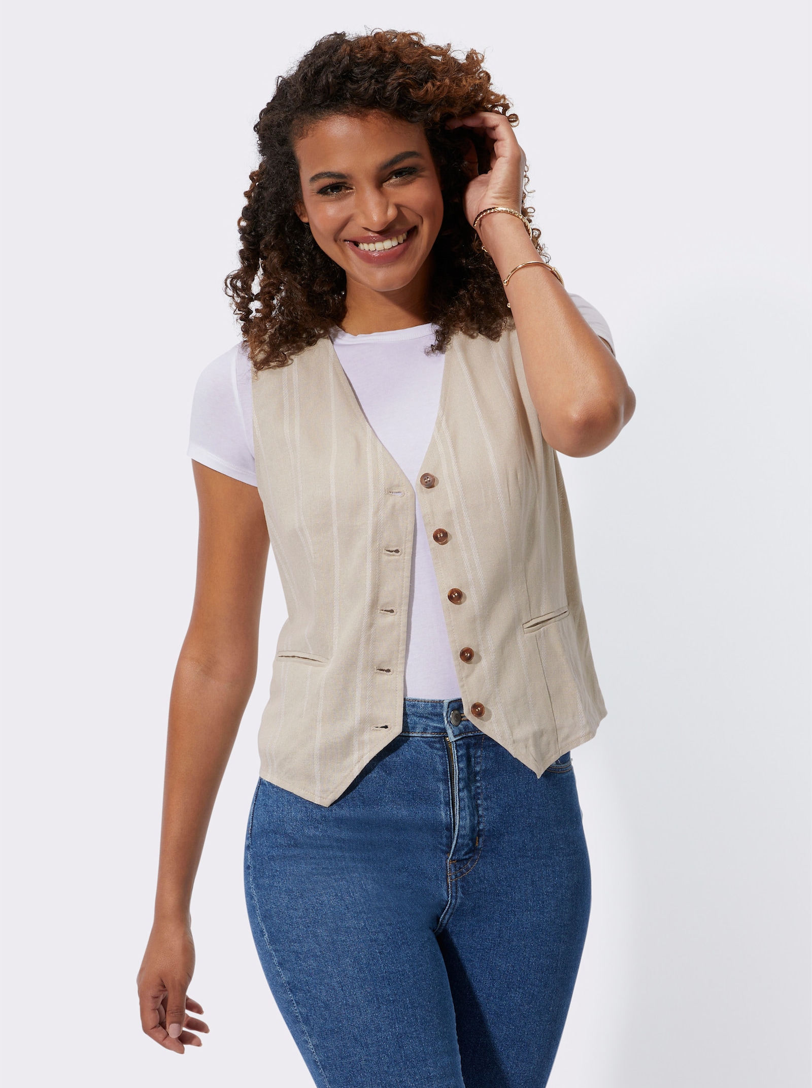 Weste mit Leinen-Anteil - sand-gestreift