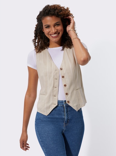 Weste mit Leinen-Anteil - sand-gestreift