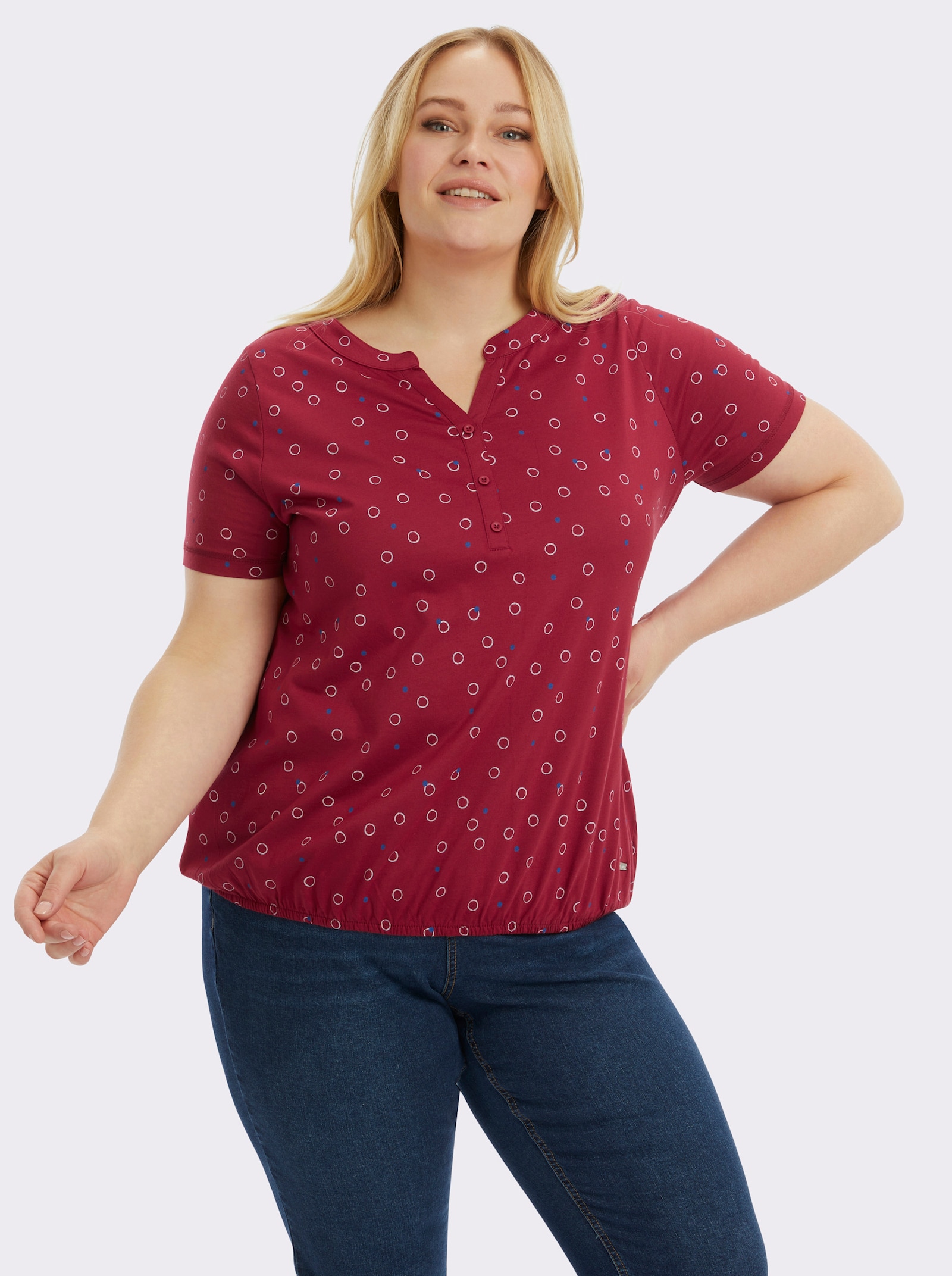 Print-Shirt mit elastischem Saum - kirsche-weiß-bedruckt