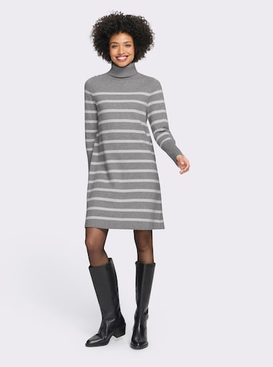 heine Strickkleid mit Ringelmuster - grau-ecru-gestreift