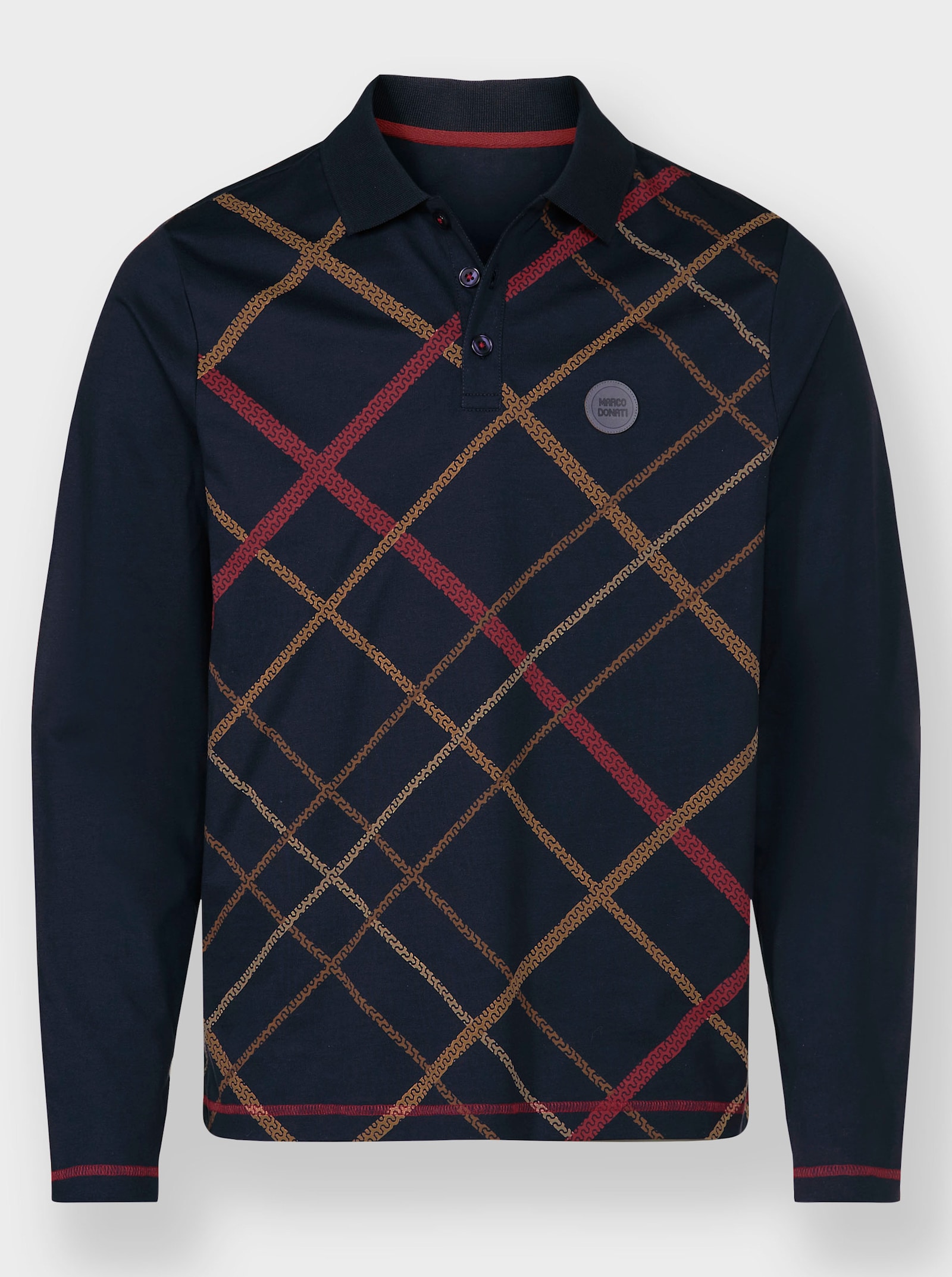 Marco Donati Langarm-Poloshirt mit Rauten-Muster - marine-bedruckt