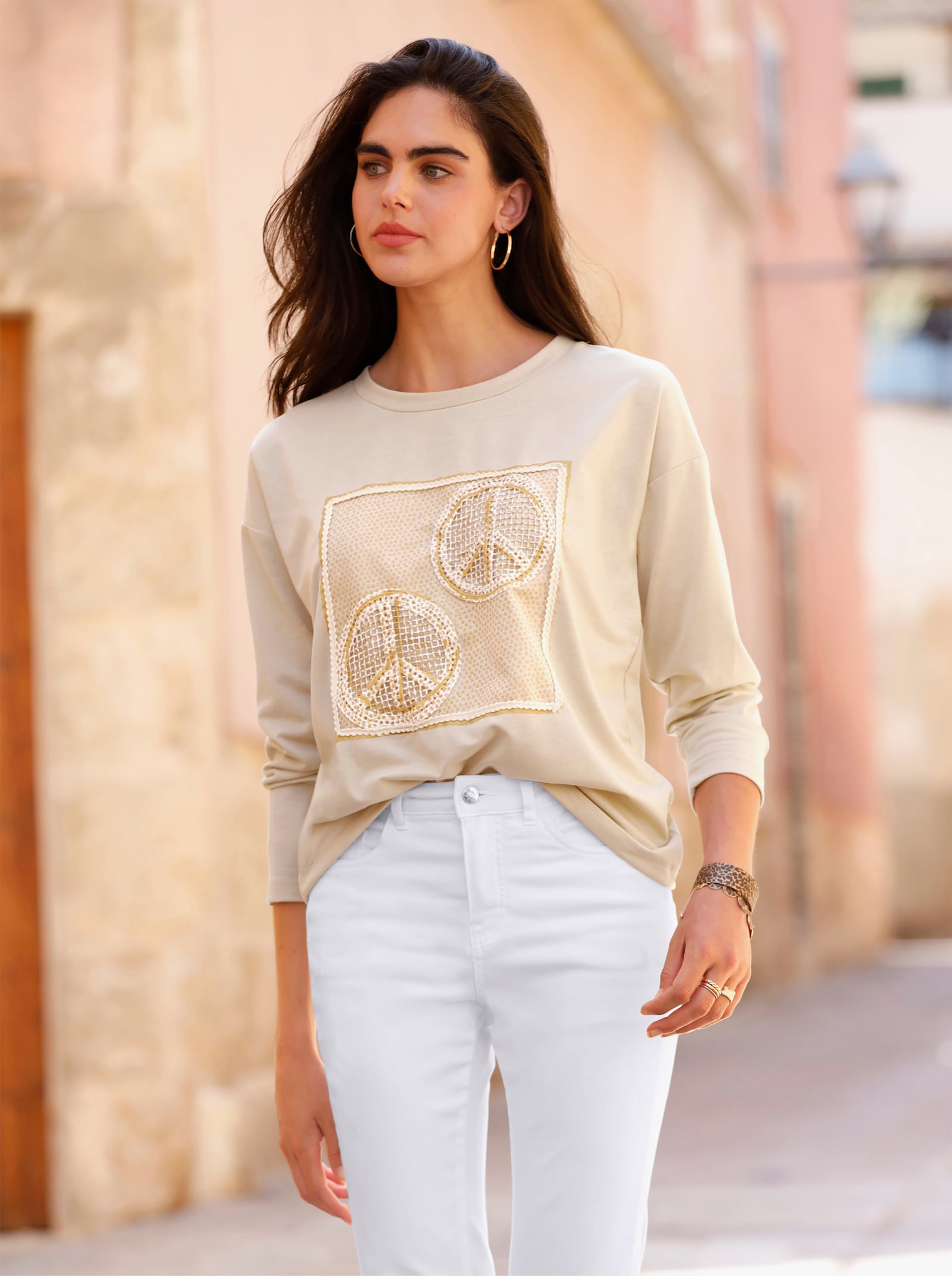 heine Sweatshirt mit Foliendruck - sand