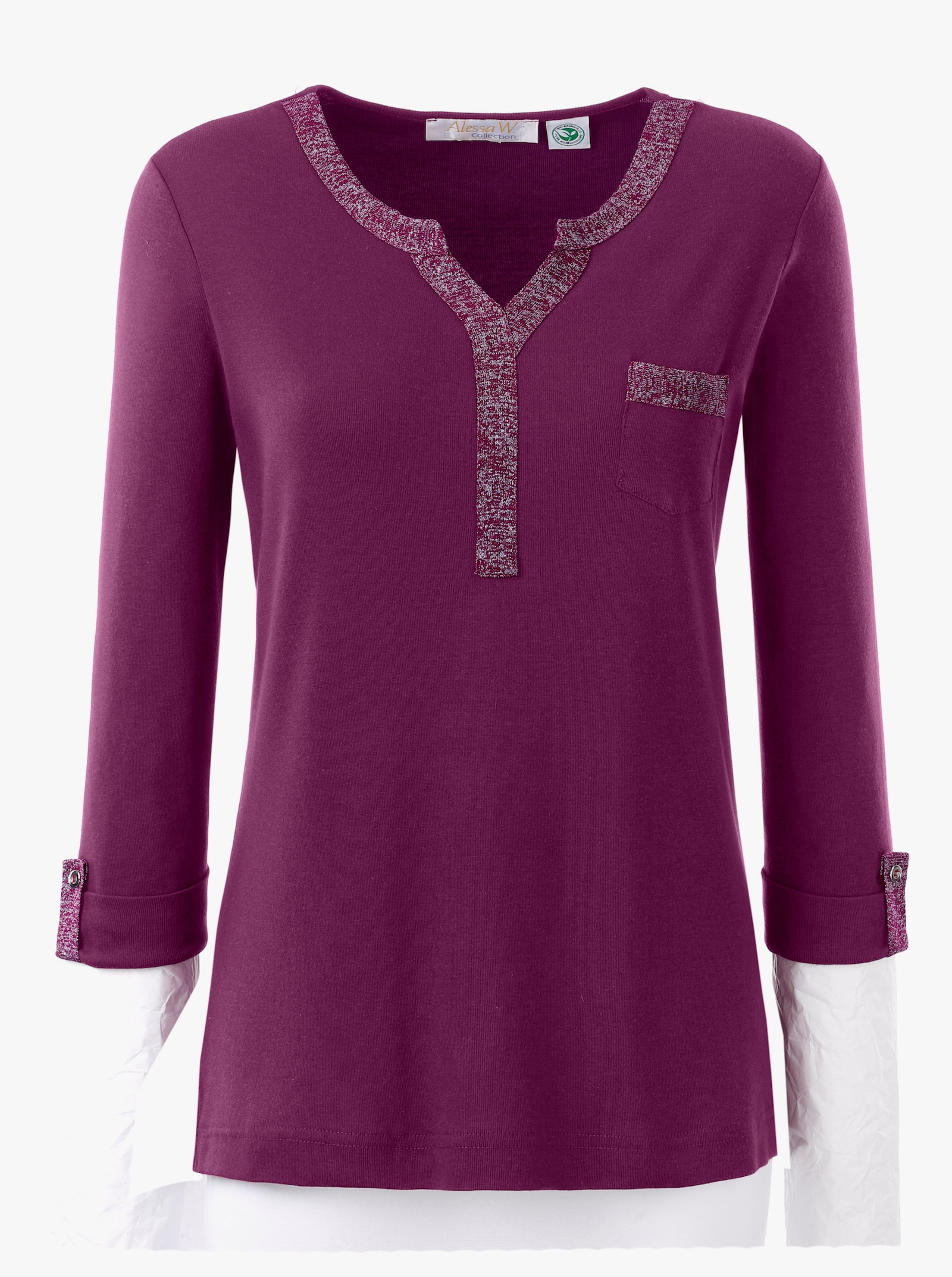 3/4-Arm-Shirt mit Glitzer-Details - brombeer