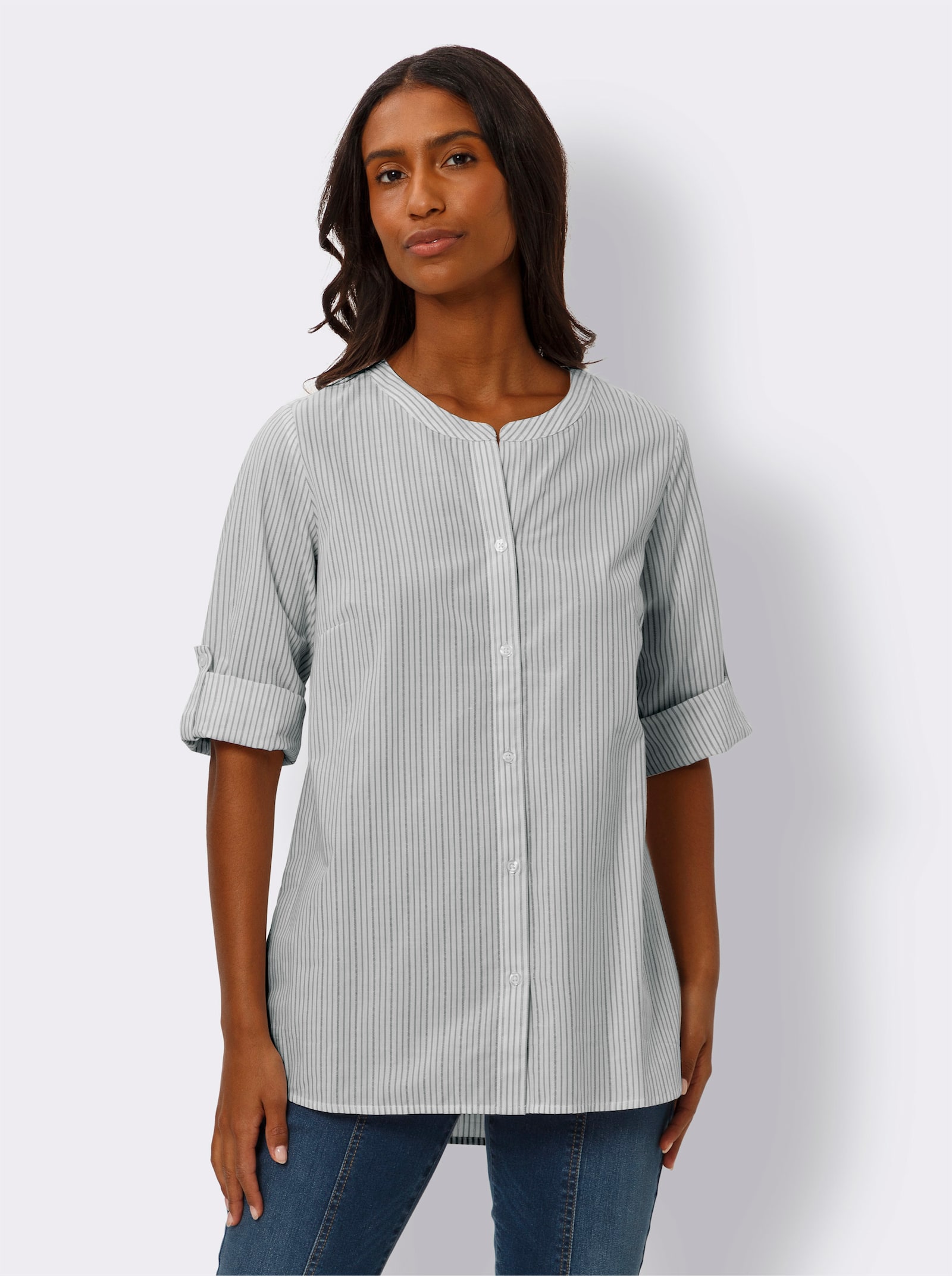 heine Gestreepte blouse in lang model - donkerblauw/wit gestreept