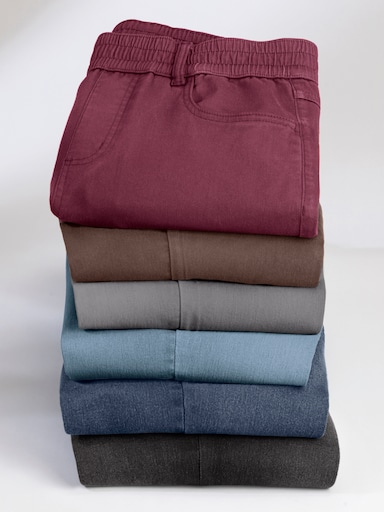 High-waist-Jeans mit hohem Rundum-Dehnbund - bordeaux