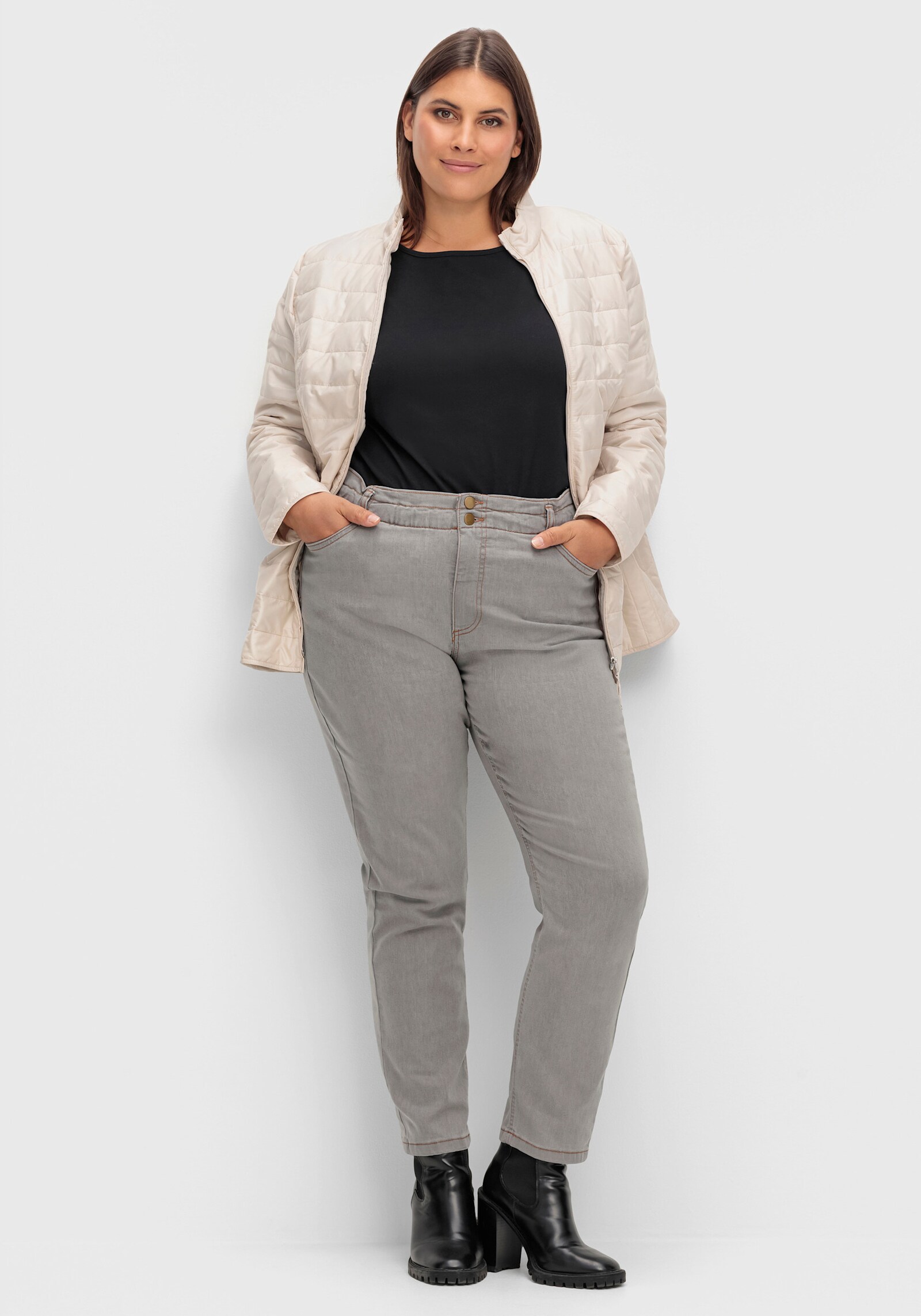 Jeans im Paperbag-Schnitt - grey-denim