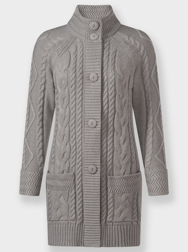 Longstrickjacke mit Einstrickmuster - steingrau-meliert