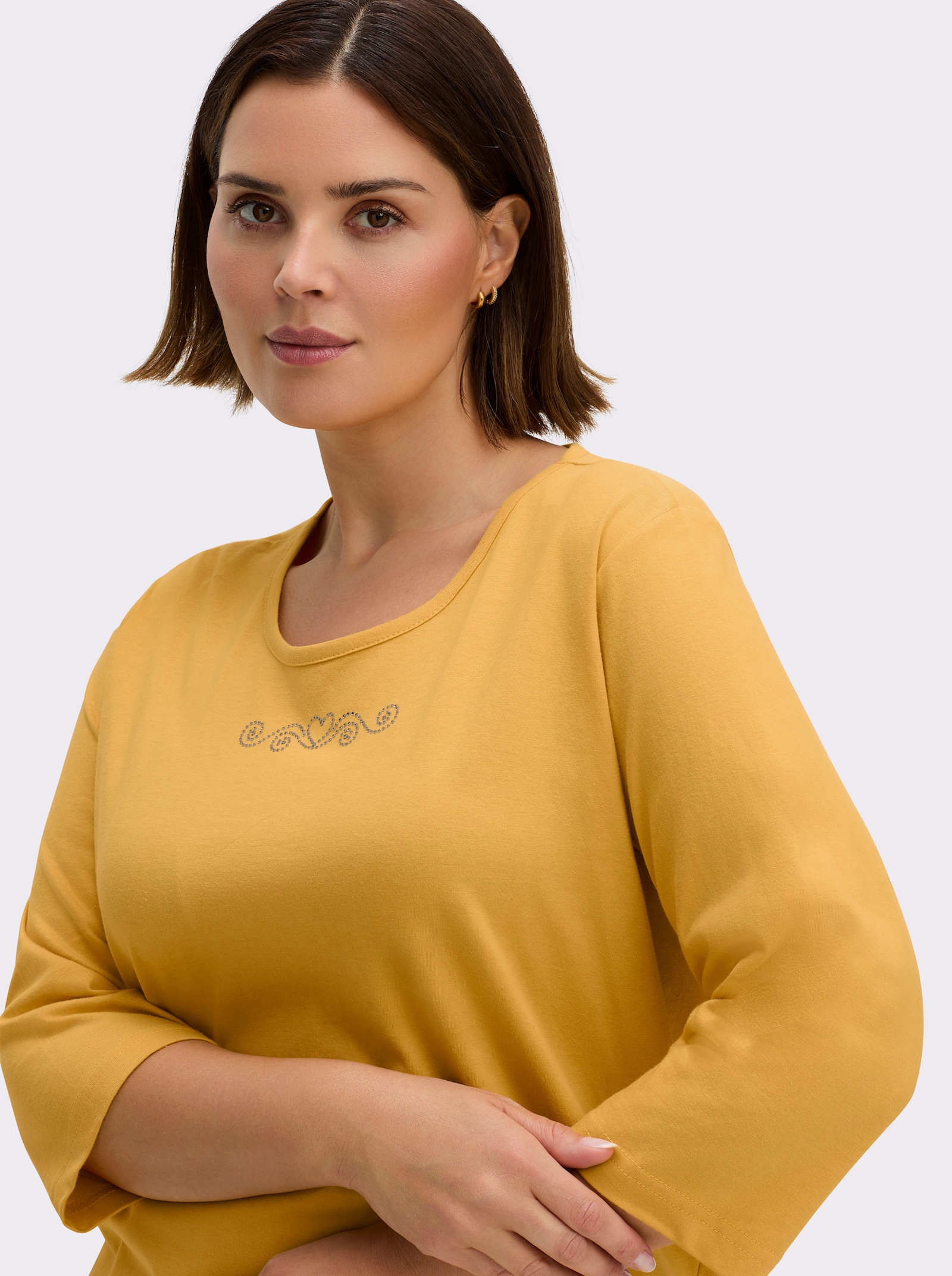 3/4-Arm-Shirt mit Ziersteinchen - ocker