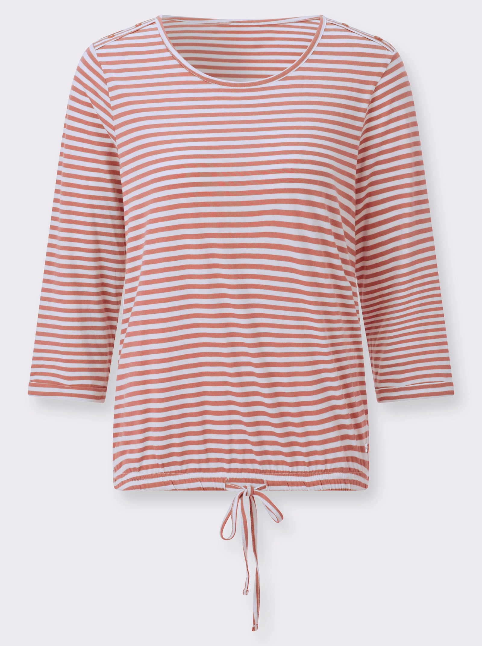 3/4-Arm-Shirt mit Kordel im Saum - papaya-weiß-geringelt