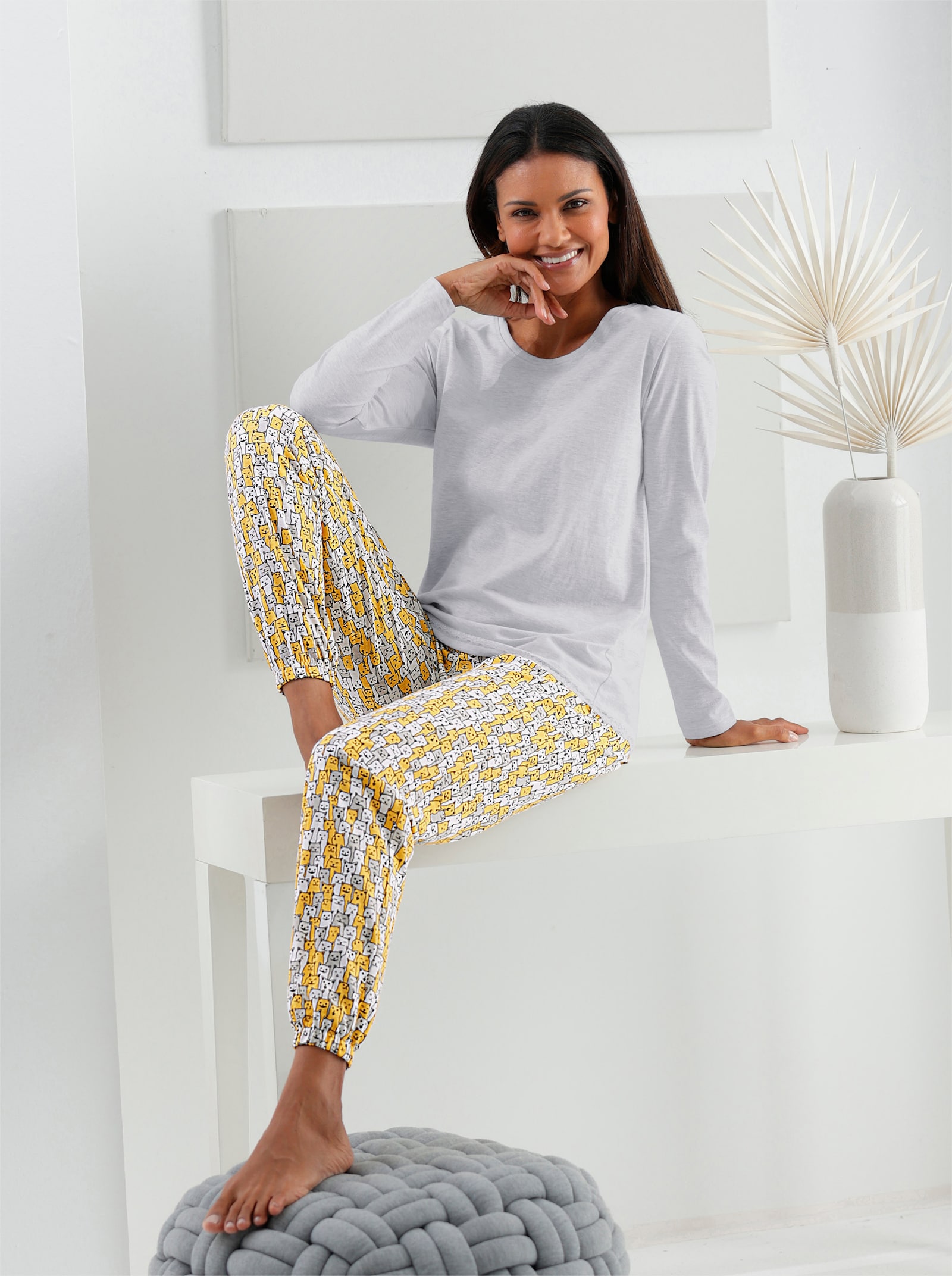 wäschepur Schlafanzug-Hose - weiss-gelb-bedruckt