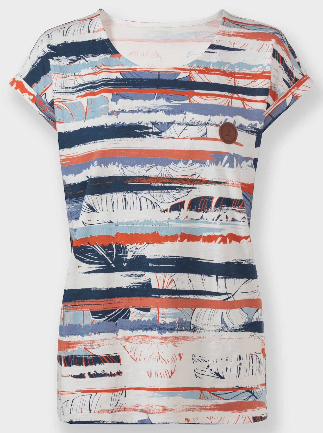 Print-Shirt - dunkelblau-papaya-bedruckt