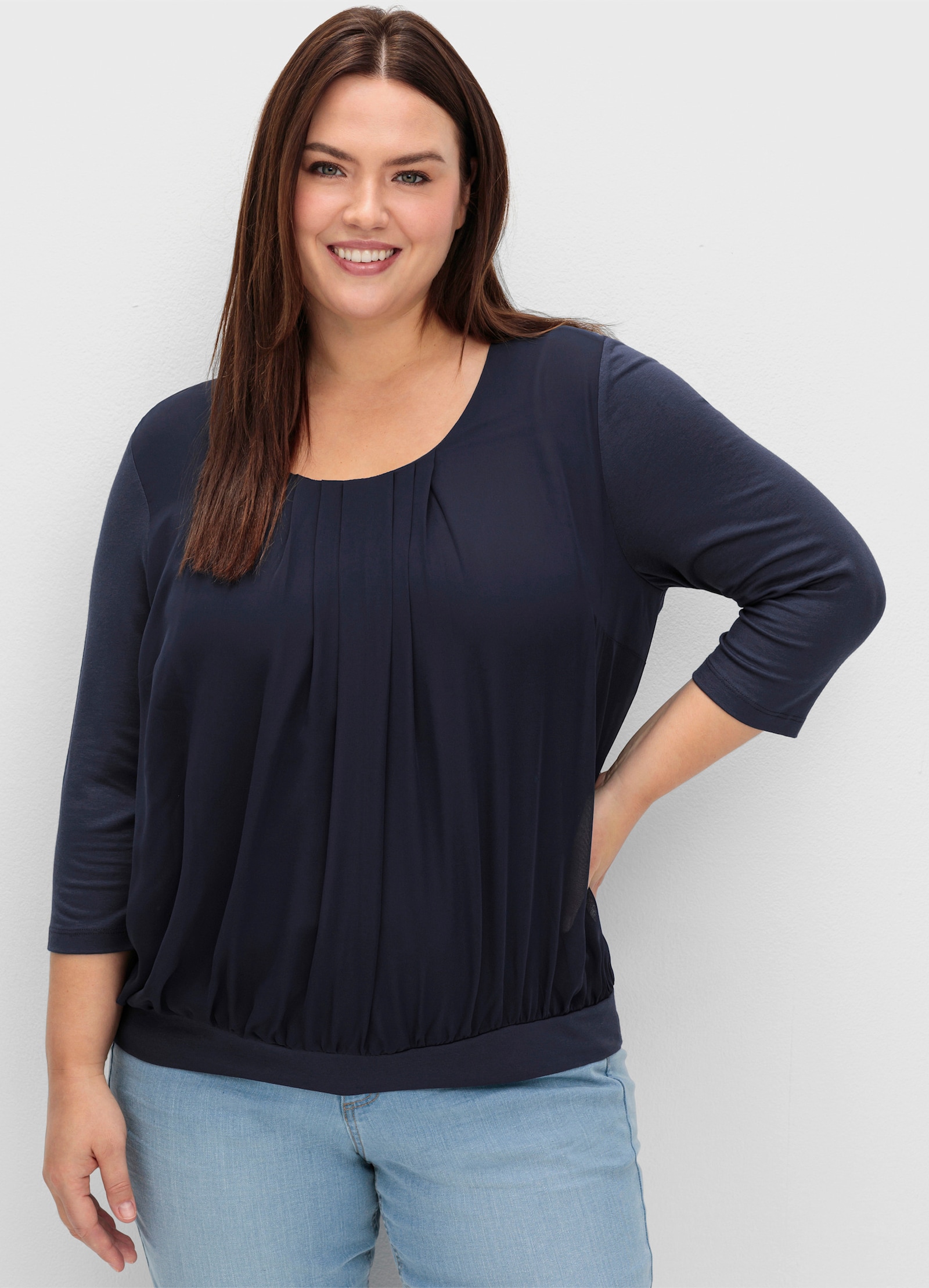 sheego Blusenshirt aus Chiffon - tiefblau