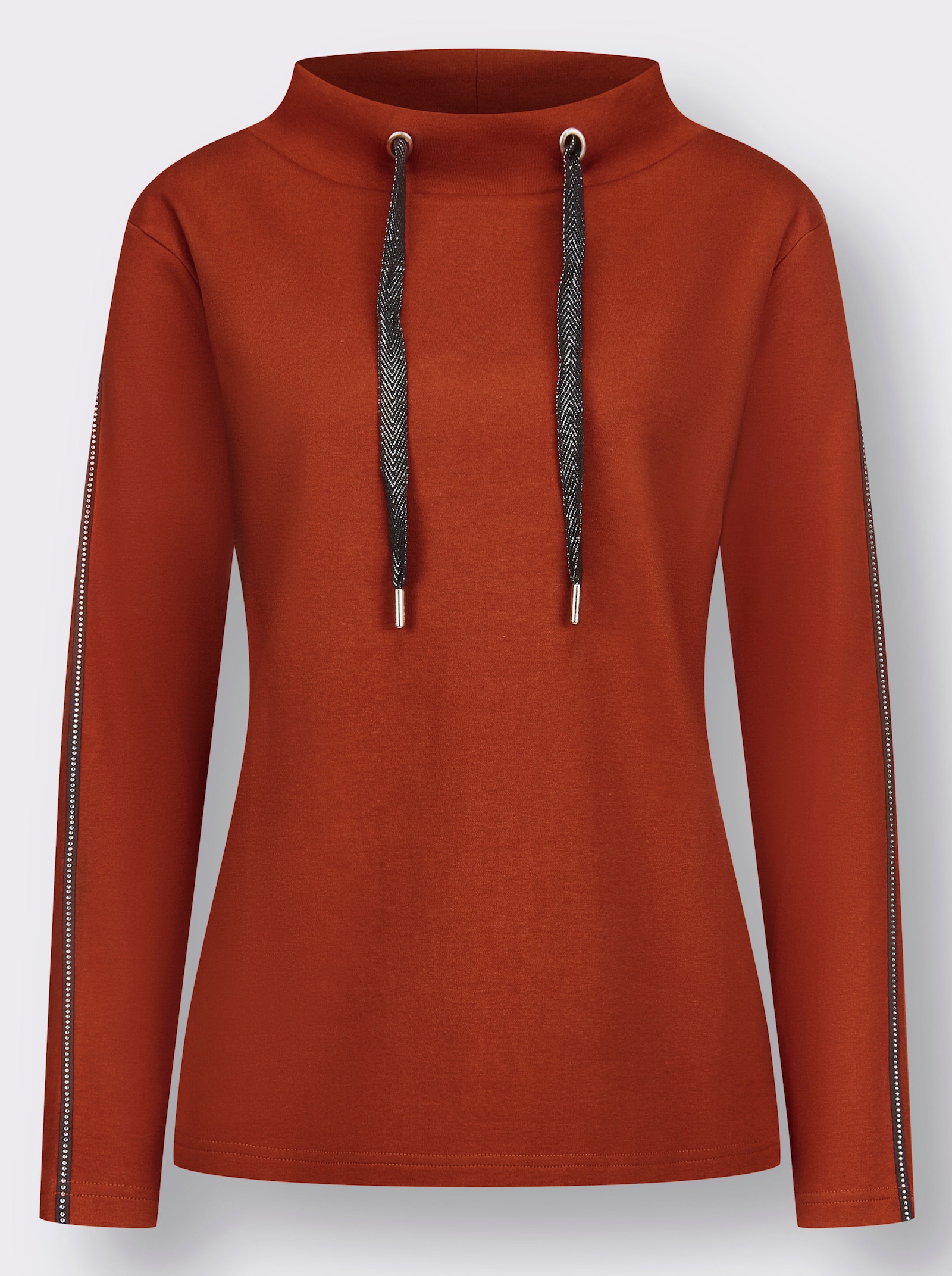 Sweatshirt mit Glitzersteinchen - rostrot