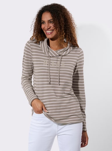 Sweatshirt - taupe-weiß-geringelt