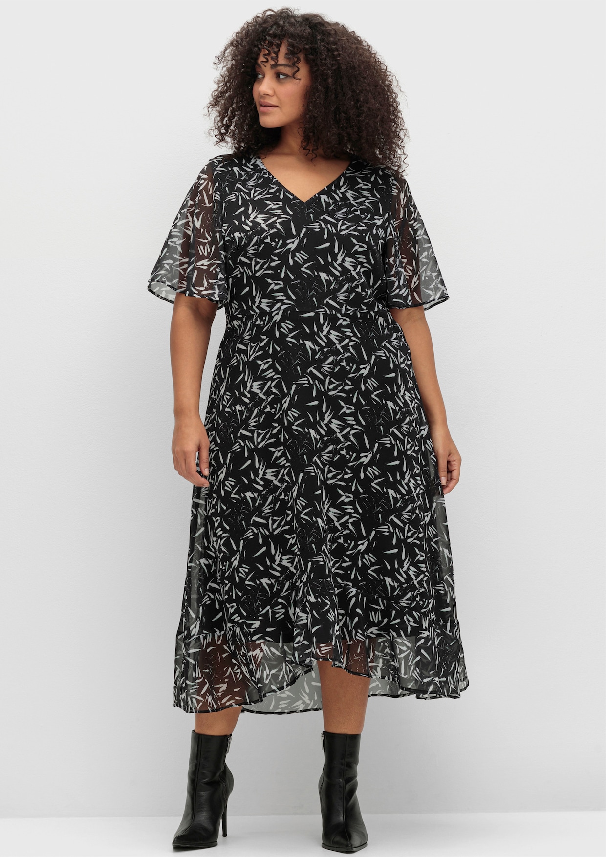 sheego Chiffon jurk - zwart/wit gedessineerd