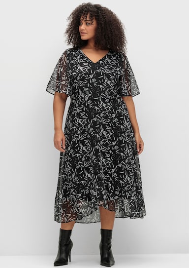 sheego Chiffonkleid - schwarz-weiß gemustert
