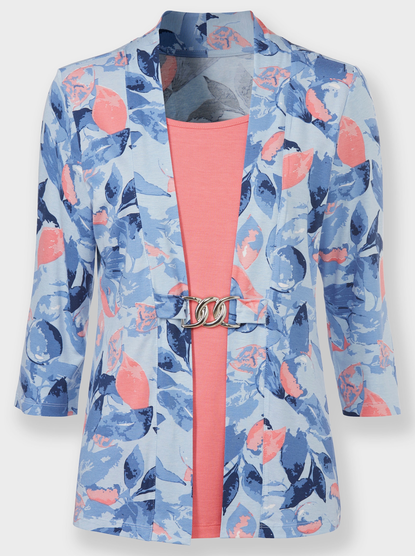 2-in-1-shirt met siergesp - hemelsblauw/flamingo bedrukt