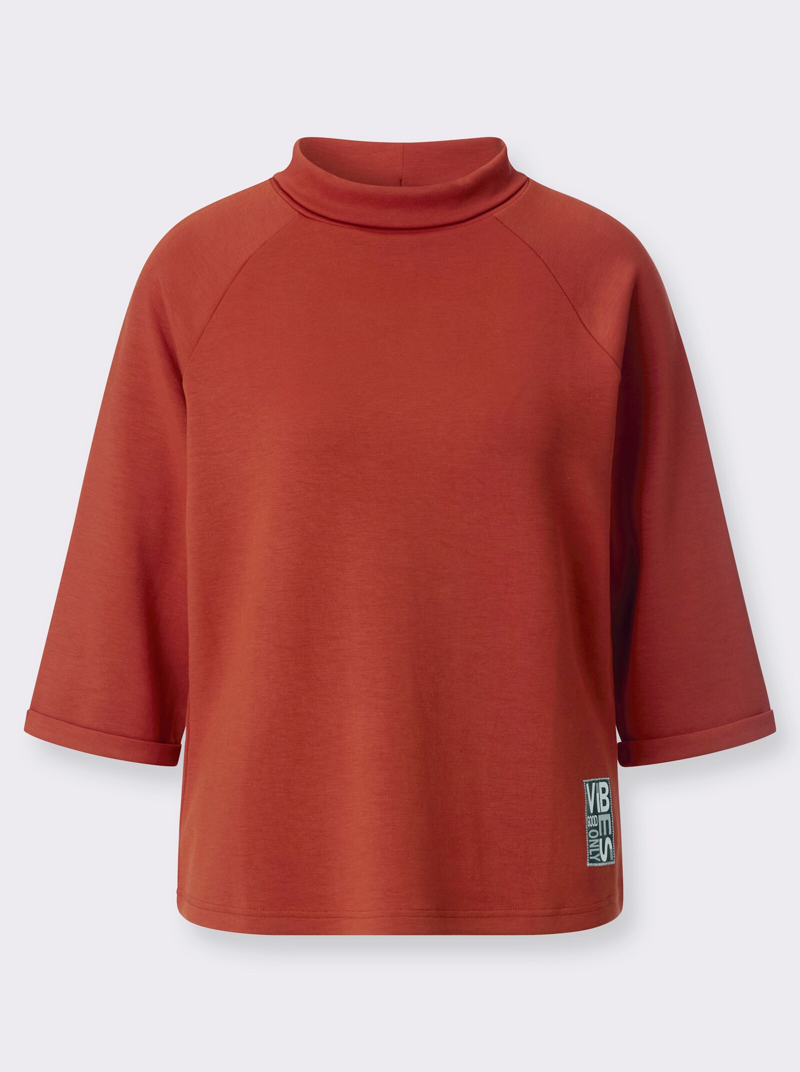 3/4-Arm-Shirt mit halsfernem Rollkragen - rostrot