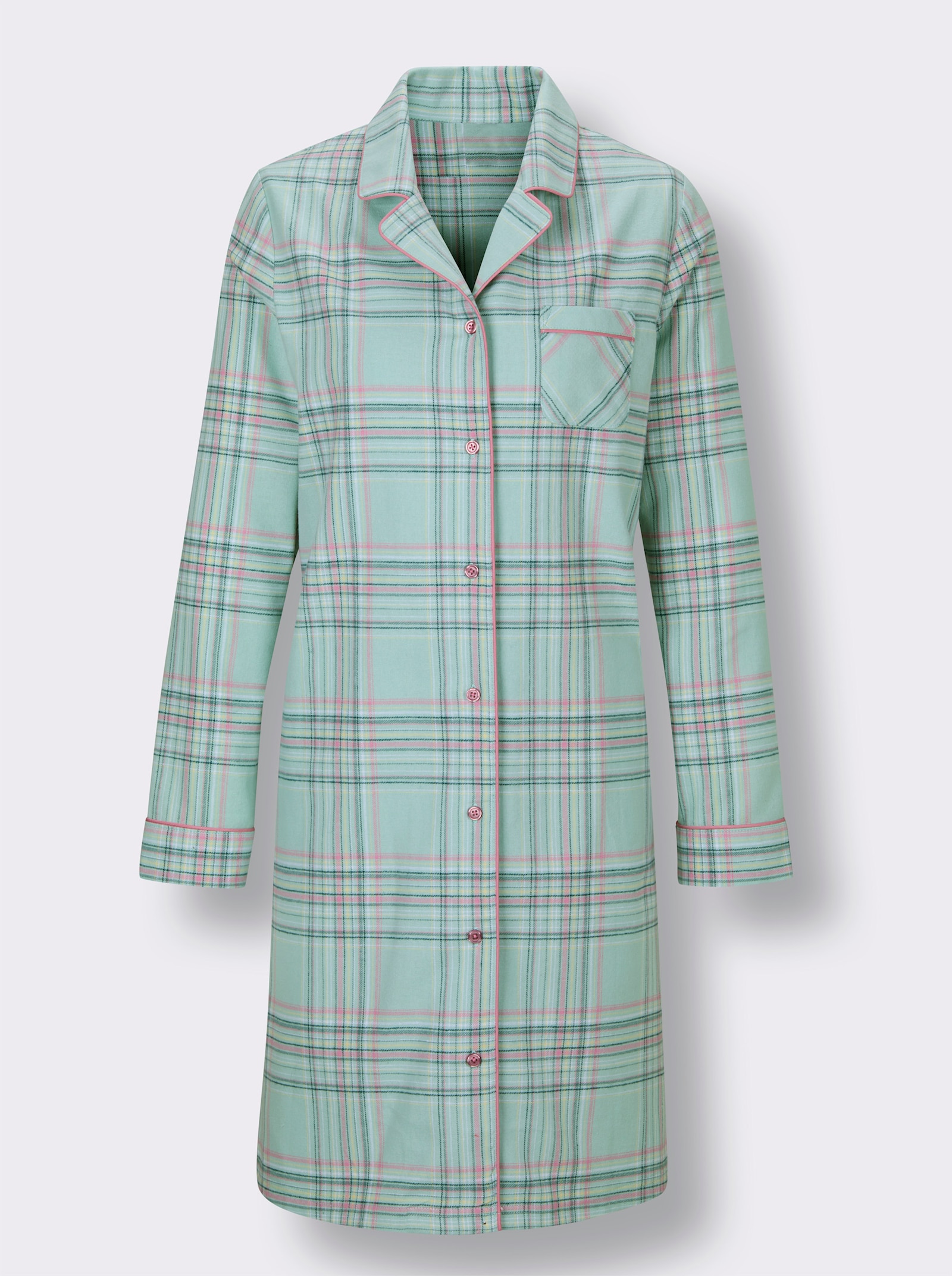 wäschepur Sleepshirt in Finette-Qualität - kalkmint-altrosa-kariert