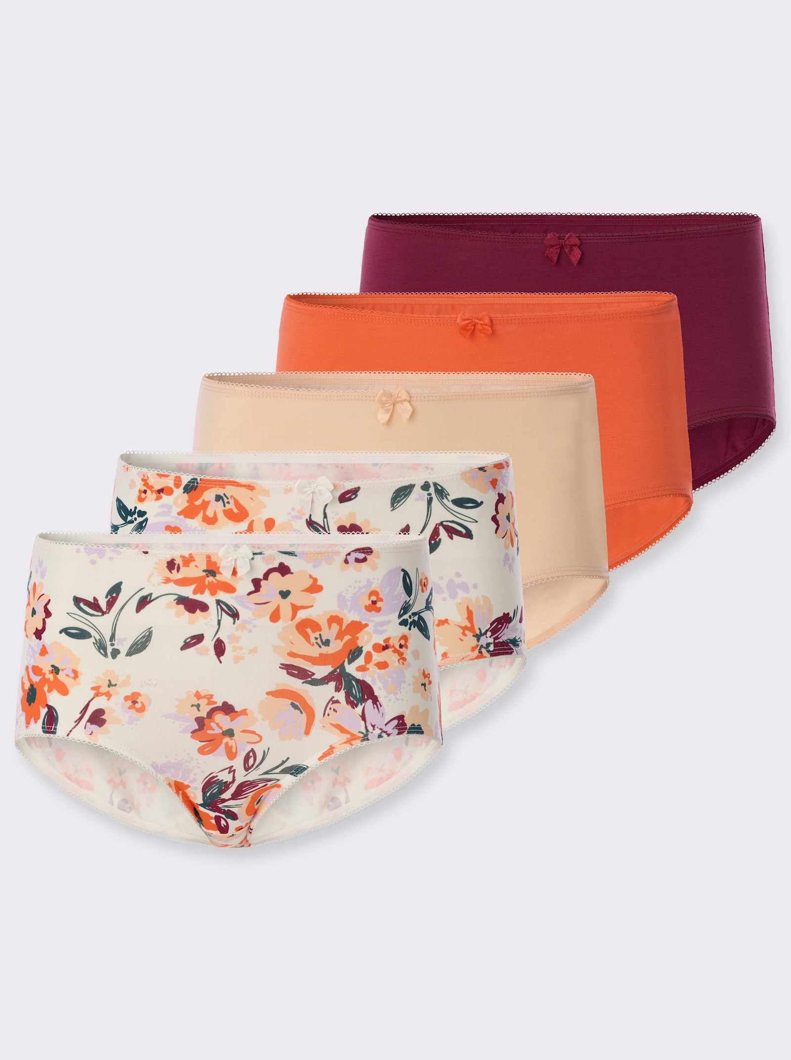 Taillenslip im 5er-Pack - champagner-bedruckt + orange + apricot + bordeaux