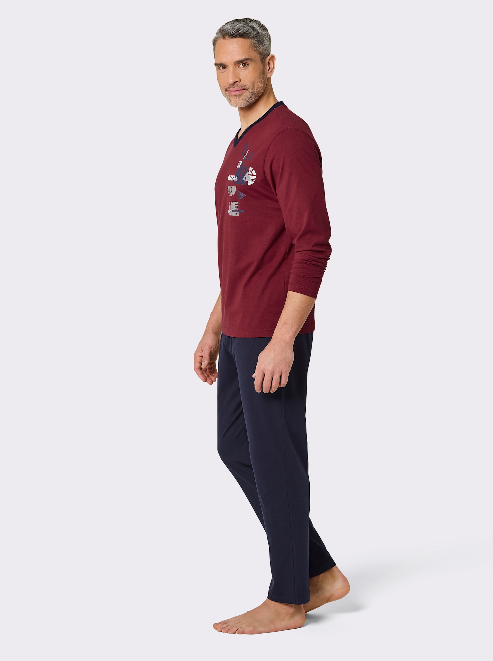 wäschepur men Schlafanzüge - dunkelrot-bedruckt + marine-bedruckt