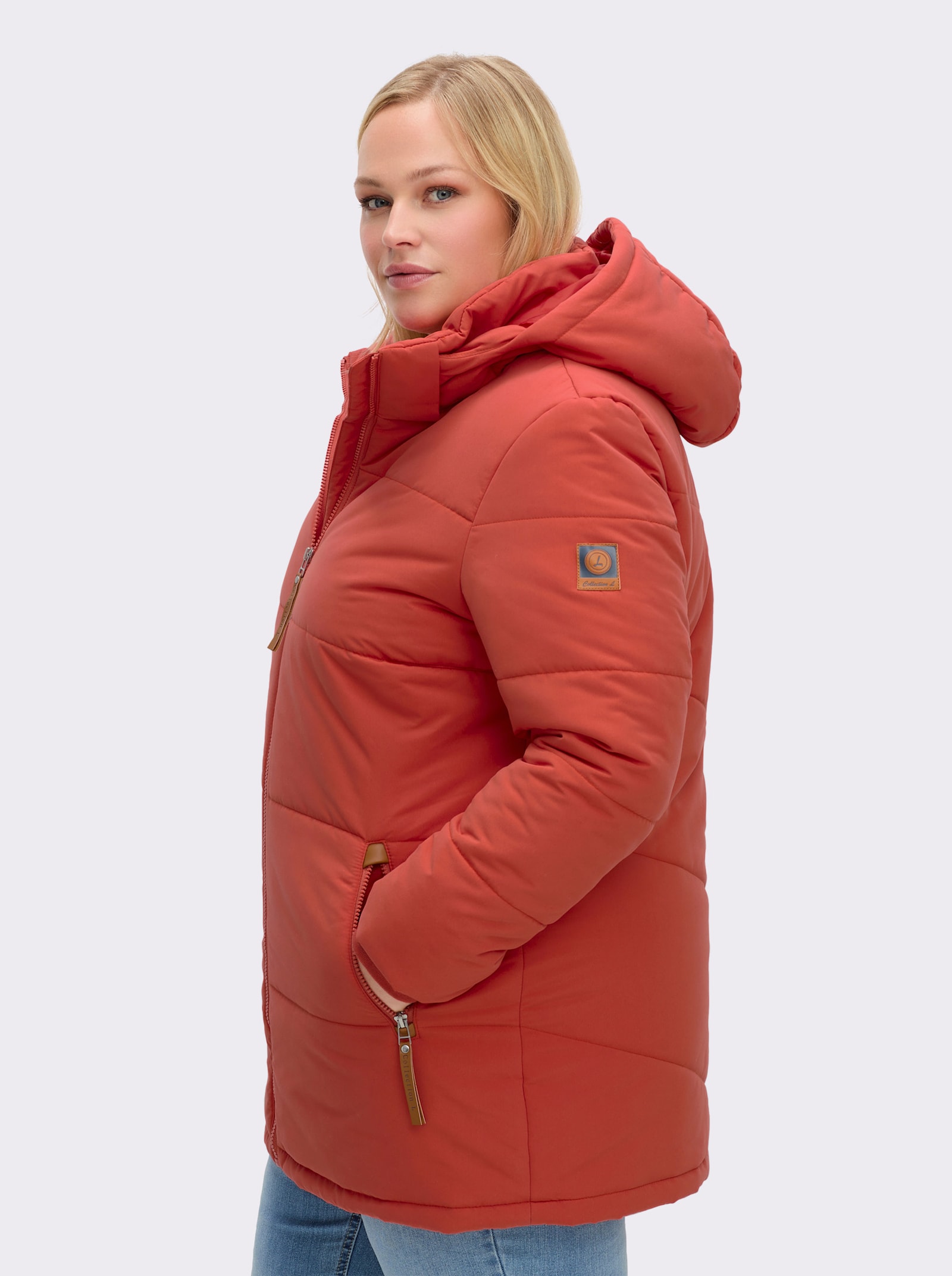 Outdoorjacke mit abnehmbarer Kapuze und Jersey-Bündchen - terra