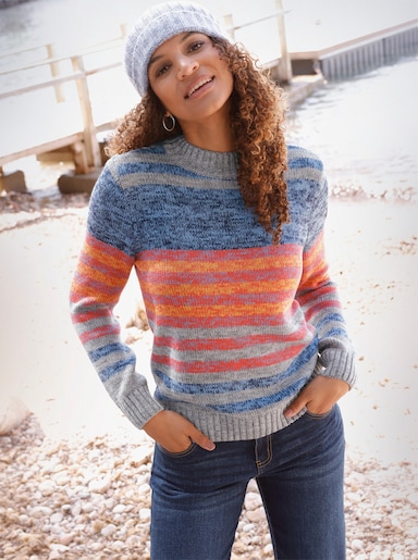  Langarm-Pullover mit Ringeln und Blockstreifen - marine-terra-geringelt