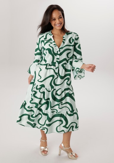 Aniston PLUS Midikleid - grün-weiß