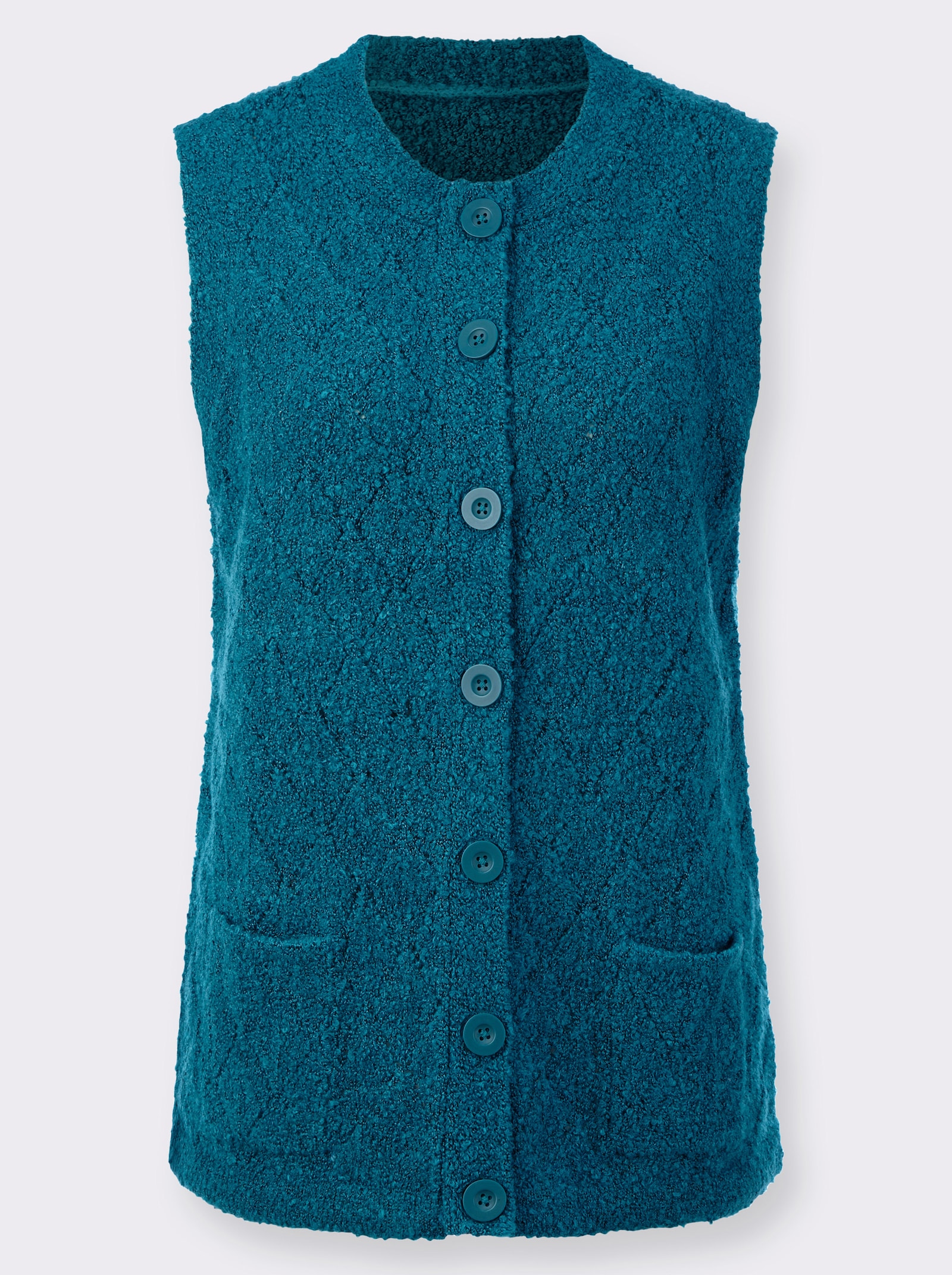 Mouwloos vest in bouclékwaliteit - aquapetrol gemêleerd