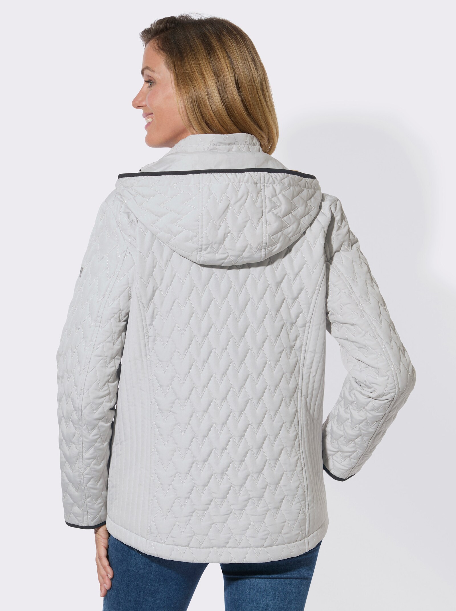 Steppjacke mit Kapuze und Stehkragen - hellgrau