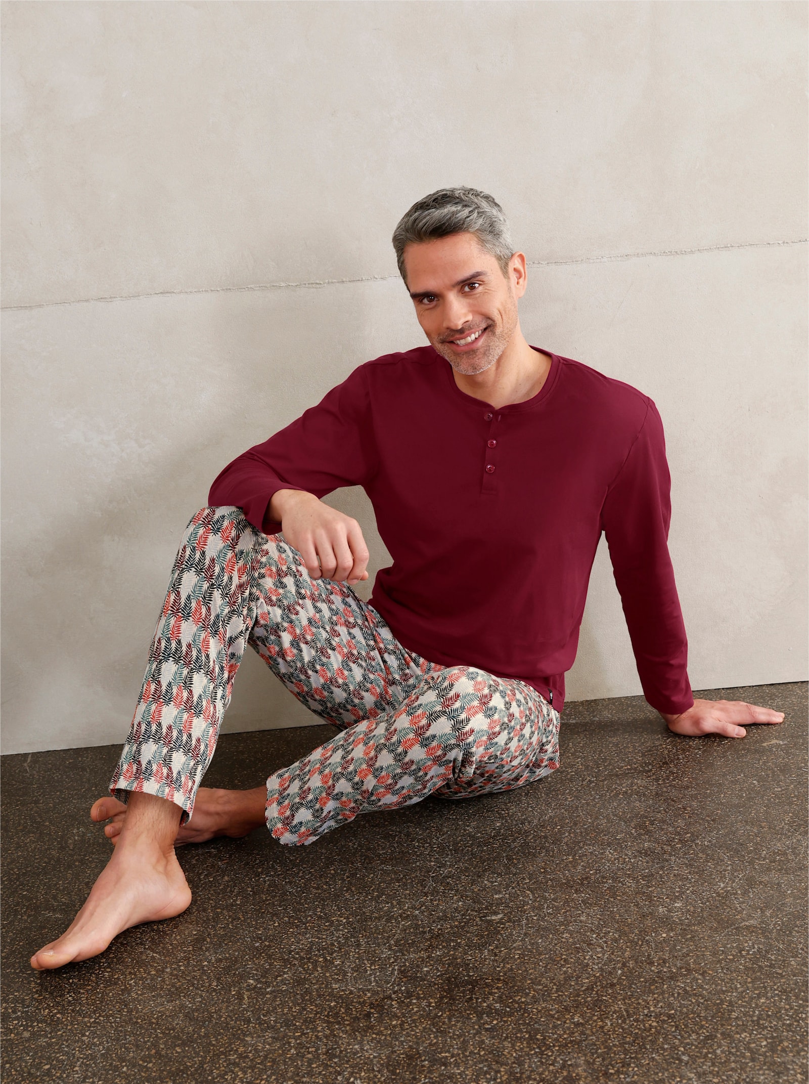 wäschepur men Schlafanzug - dunkelrot-petrol-bedruckt