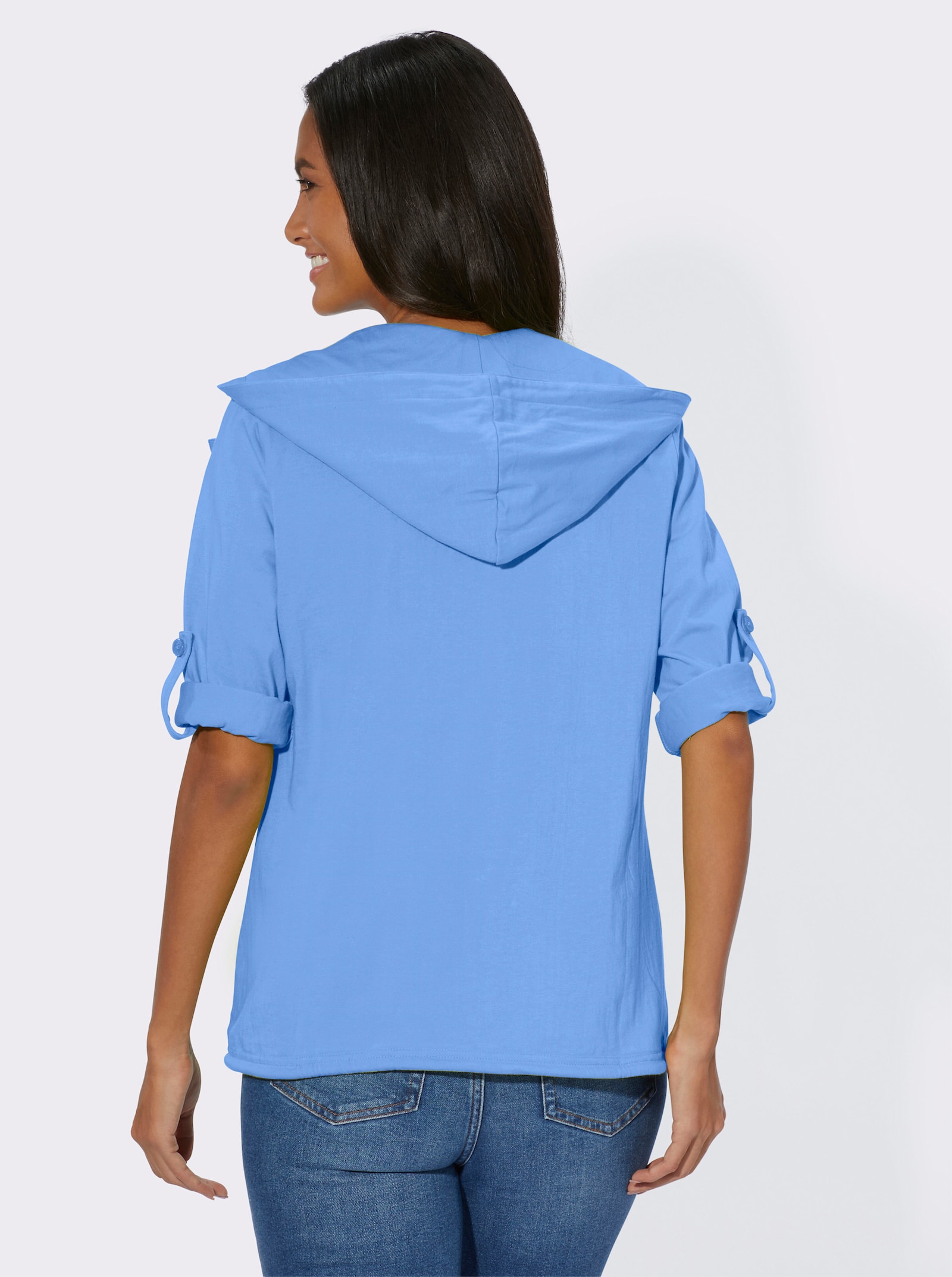Shirtjacke mit Tunnelzug, reine Baumwolle - mittelblau