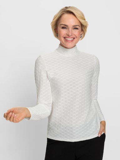 Stehkragenshirt in Struktur-Qualität - ecru