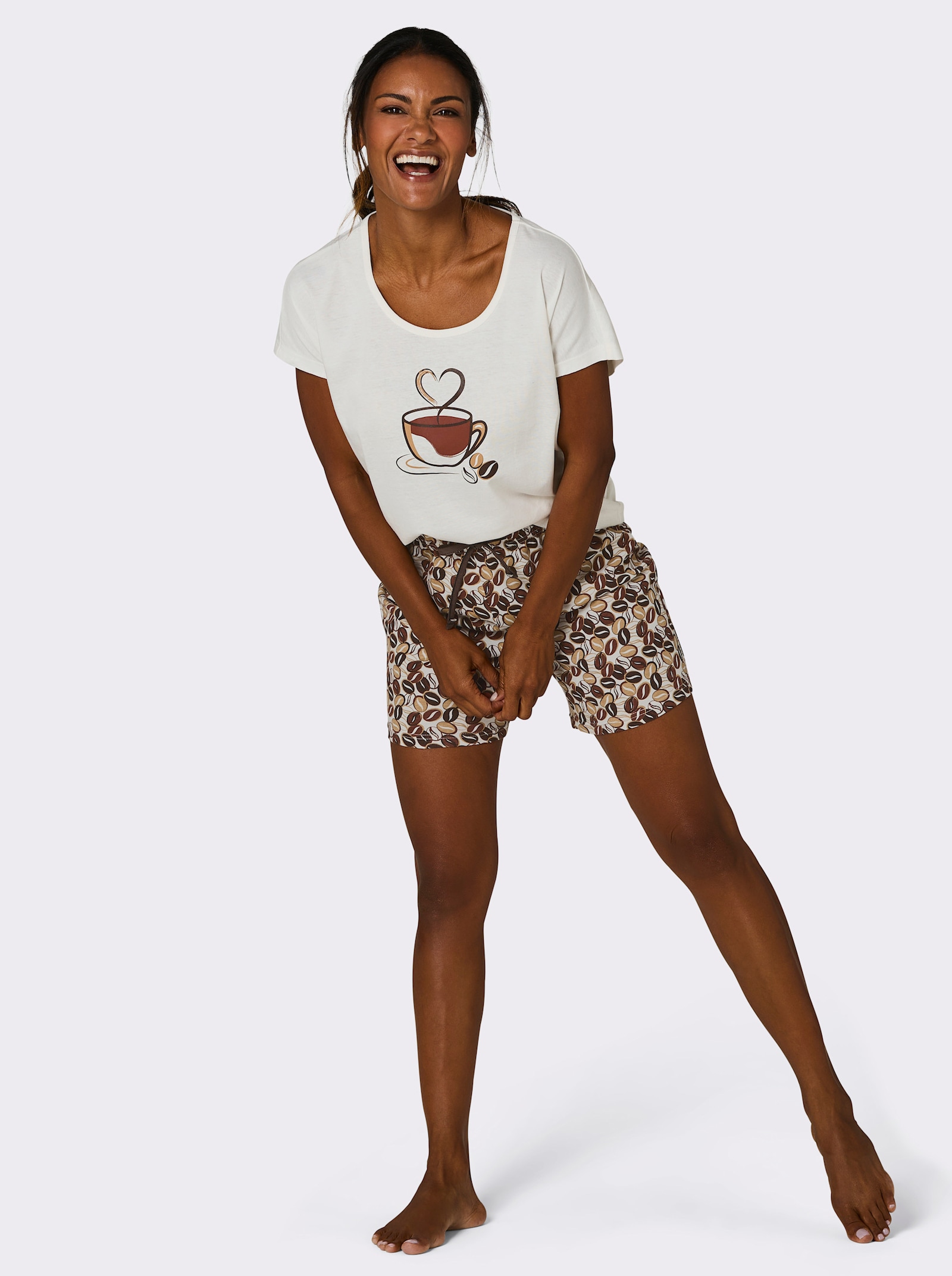 wäschepur Shorty - ecru-camel-bedruckt