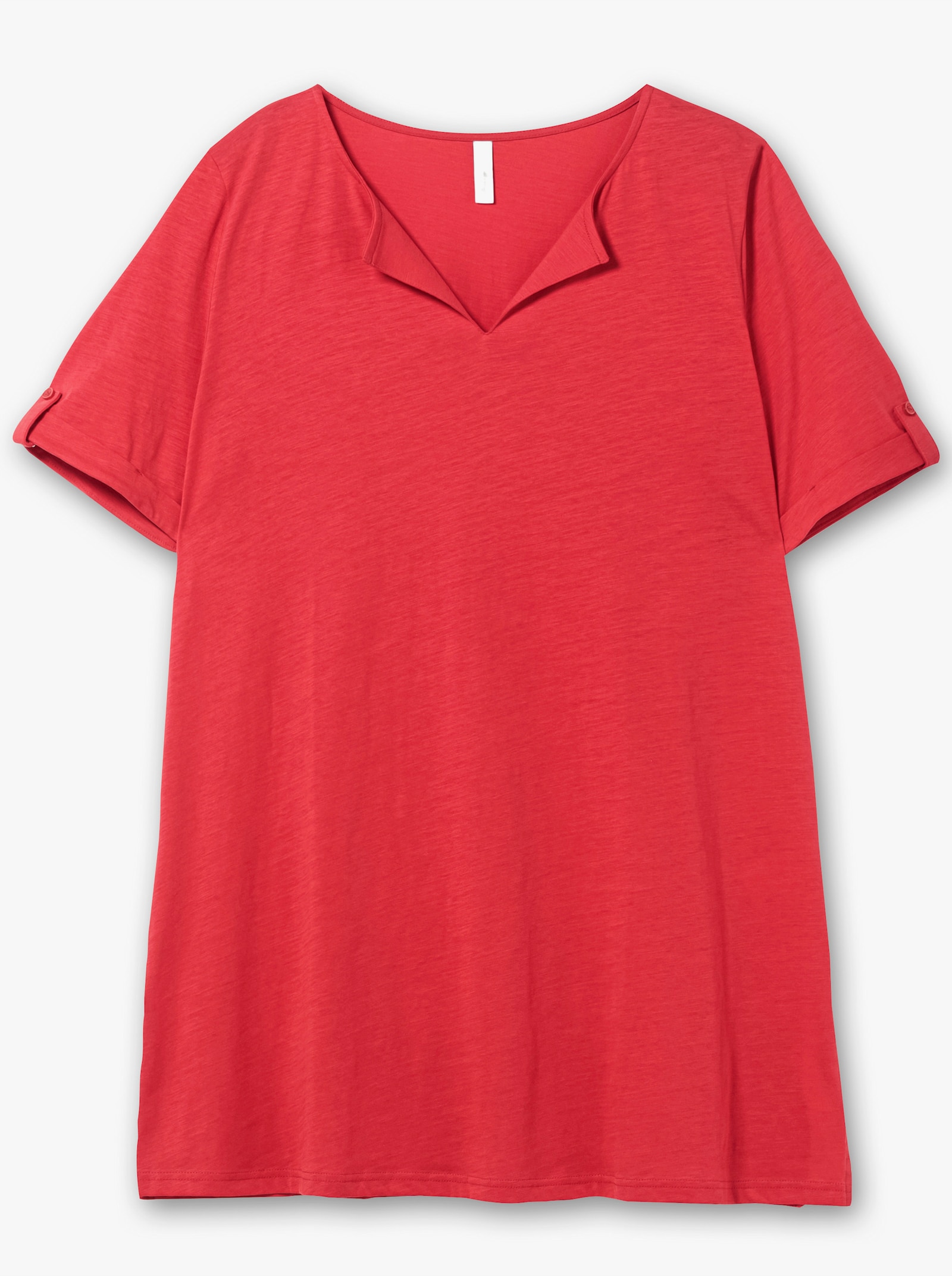 sheego Lang shirt met hals met split - aardbei