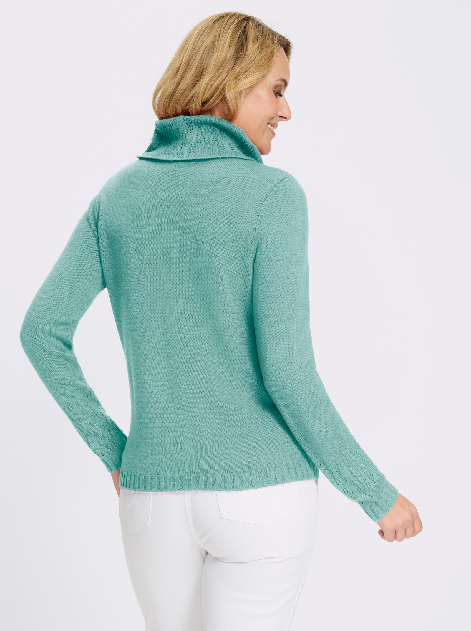 Rollkragenpullover mit Ajourmuster - mint